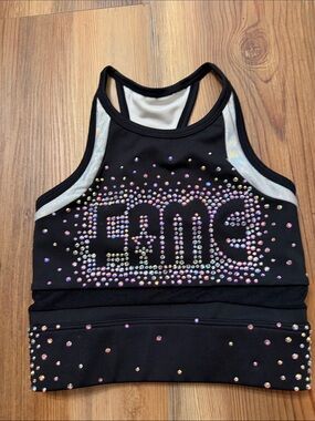 Girls' Black Rhinestone Athletic Crop Cheer Dance 🪩 Top